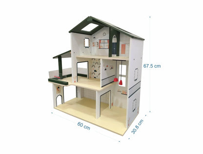 Open Ended Wooden Dollhouse - Modern Villa (31 pcs furniture including 4 doll figures included) - Jaiman Toys