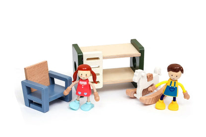 Open Ended Wooden Dollhouse - Modern Villa (31 pcs furniture including 4 doll figures included) - Jaiman Toys