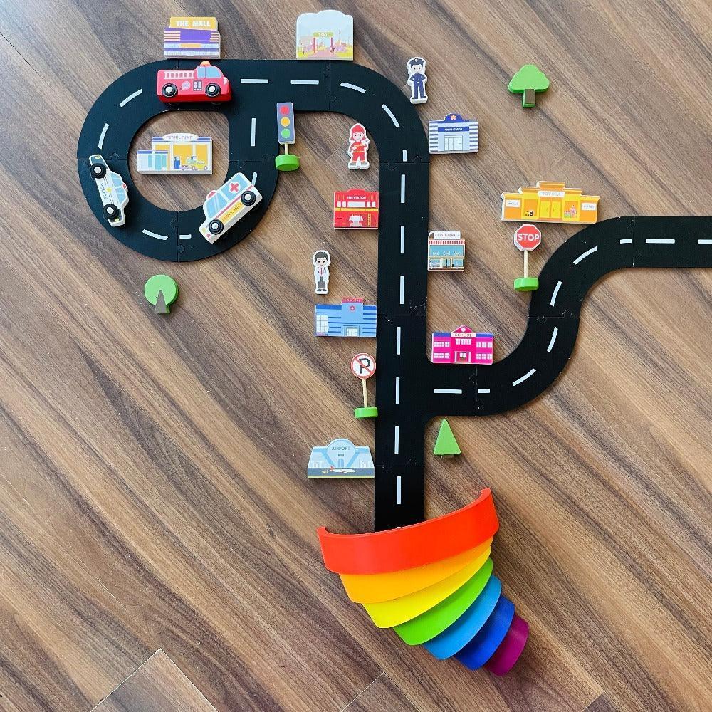 Open Ended Wooden Rainbow Stacker 7 Piece - Jaiman Toys