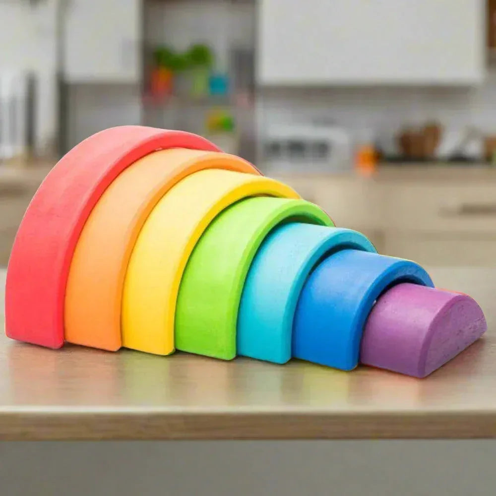 Open Ended Wooden Rainbow Stacker 7 Piece - Jaiman Toys
