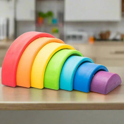 Open Ended Wooden Rainbow Stacker 7 Piece - Jaiman Toys