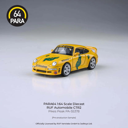 PARA64 1:64 RUF CTR2 Pikes Peak 1995 Yellow Racing Livery Diecast Model Car | Officially Licensed RUF Automobile Collectible