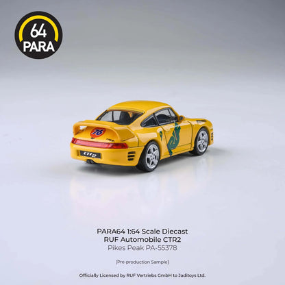 PARA64 1:64 RUF CTR2 Pikes Peak 1995 Yellow Racing Livery Diecast Model Car | Officially Licensed RUF Automobile Collectible