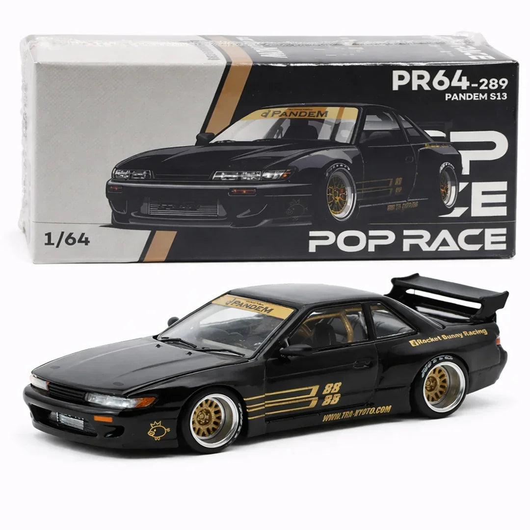 POP RACE PR64 Pandem Nissan Silvia S13 1:64 Scale Diecast Model Car – Widebody Racing Edition
