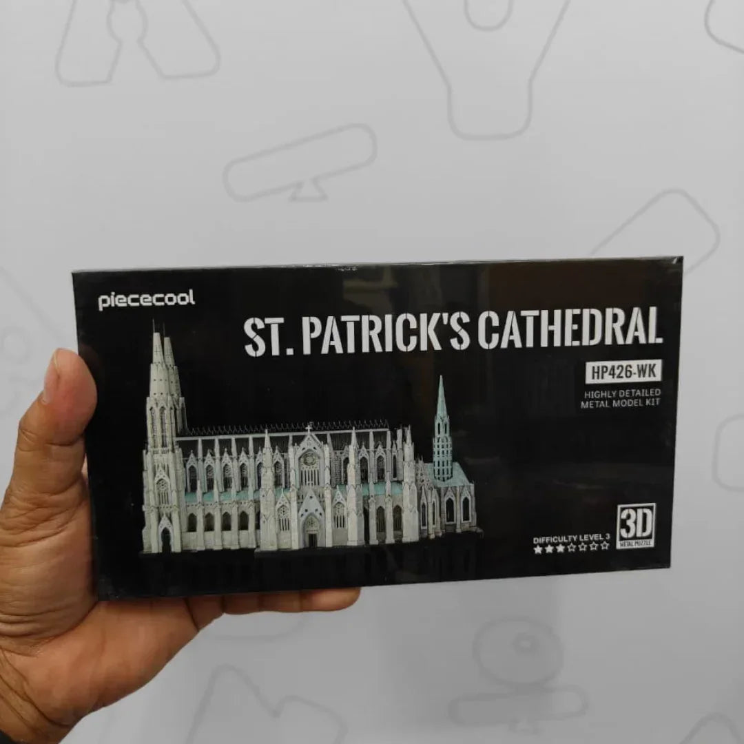 Piececool 3D Metal Puzzle St. Patrick’s Cathedral Architecture Model – 418 Pieces – 6 Metal Sheets – Stainless Steel DIY Model Kit-Age 16+