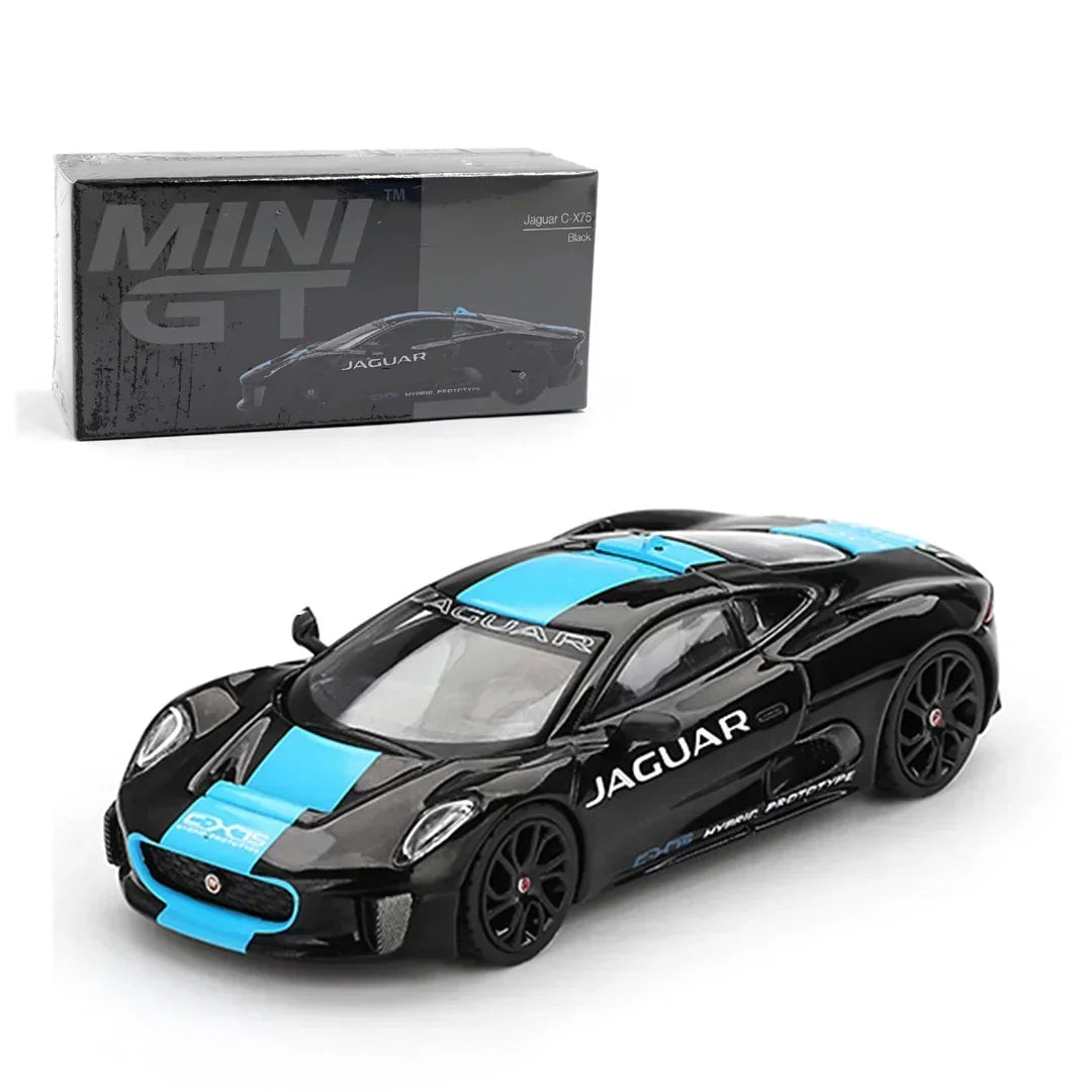 Mini GT 1:64 Jaguar C-X75 Black + NISSAN Z VEILSIDE FFZ400 GOLD CHROME Diecast Scale Model Car