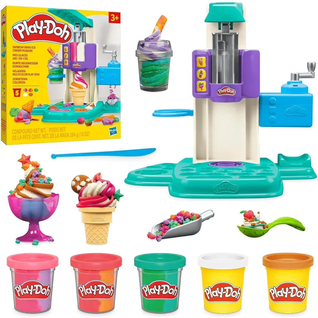Play-Doh Rainbow Swirl Ice Cream Playset – Toy Ice Cream Maker with Cones, Toppings & Play-Doh Compound for Kids 3+ - Jaiman Toys