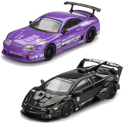 Mini GT 1:64 Toyota Supra A80 Top Secret GT-300 Purple + Lamborghini Murcielago GT Evo Black – Set of 2 Diecast Cars