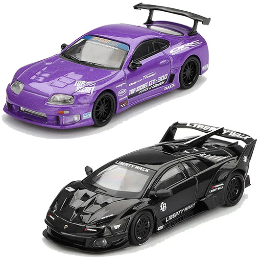 Mini GT 1:64 Toyota Supra A80 Top Secret GT-300 Purple + Lamborghini Murcielago GT Evo Black – Set of 2 Diecast Cars