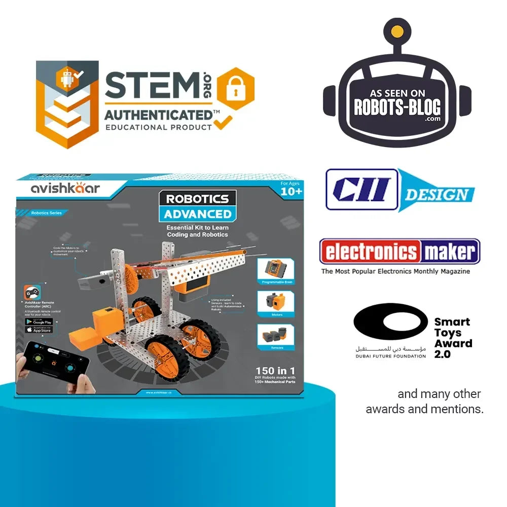 Avishkaar Robotics Advanced Kit | 150-Model STEM Coding & Robotics Set for Ages 10+