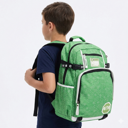 Kids School Backpack – Lightweight Ergonomic School Bag with Multiple Compartments, Padded Straps & Bottle Pocket (Green)