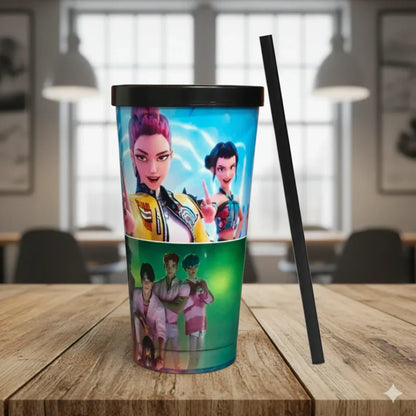 K-Pop Demon X Saja Boy 700ml Stainless Steel Tumbler Sipper Water Bottle With Straw | Leak-Resistant Travel Cup