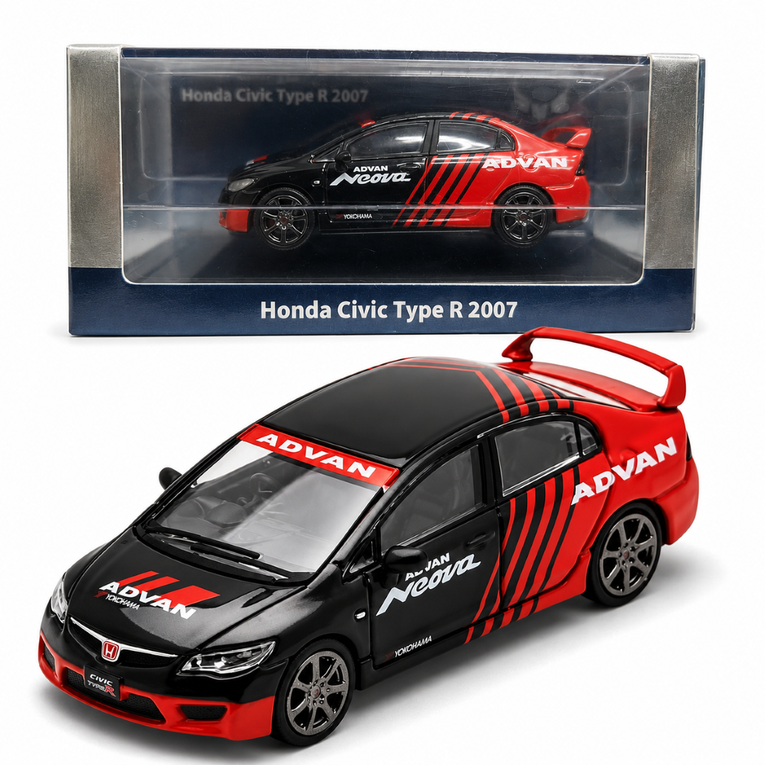 DIECAST TEAM 1:64 Honda Civic Type-R FD2 ADVAN Diecast Model Car | Black & Red JDM Collectible