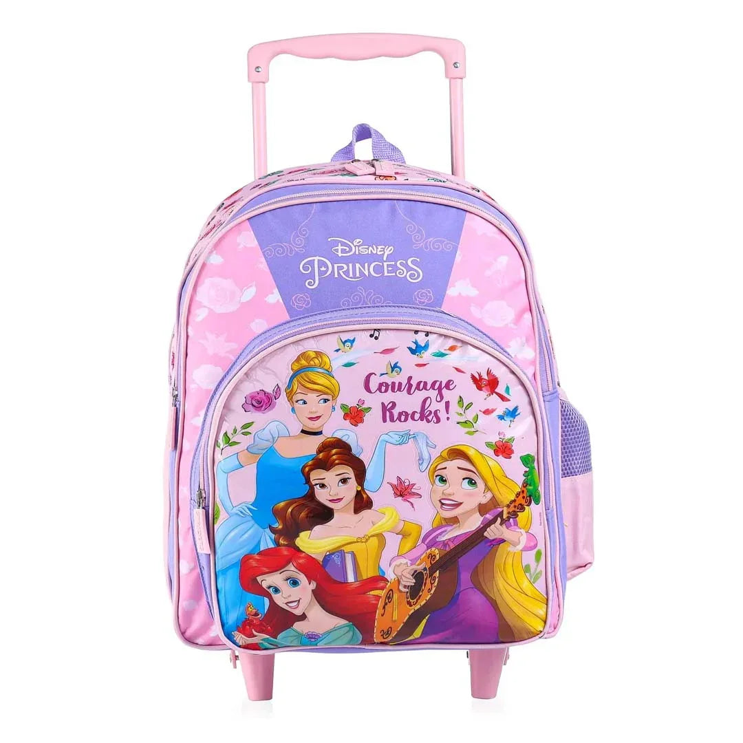 STRIDERS Disney Princess Trolley School backpack with PVC embossed Front Pocket Pink and Purple - 16 inches - Jaiman Toys