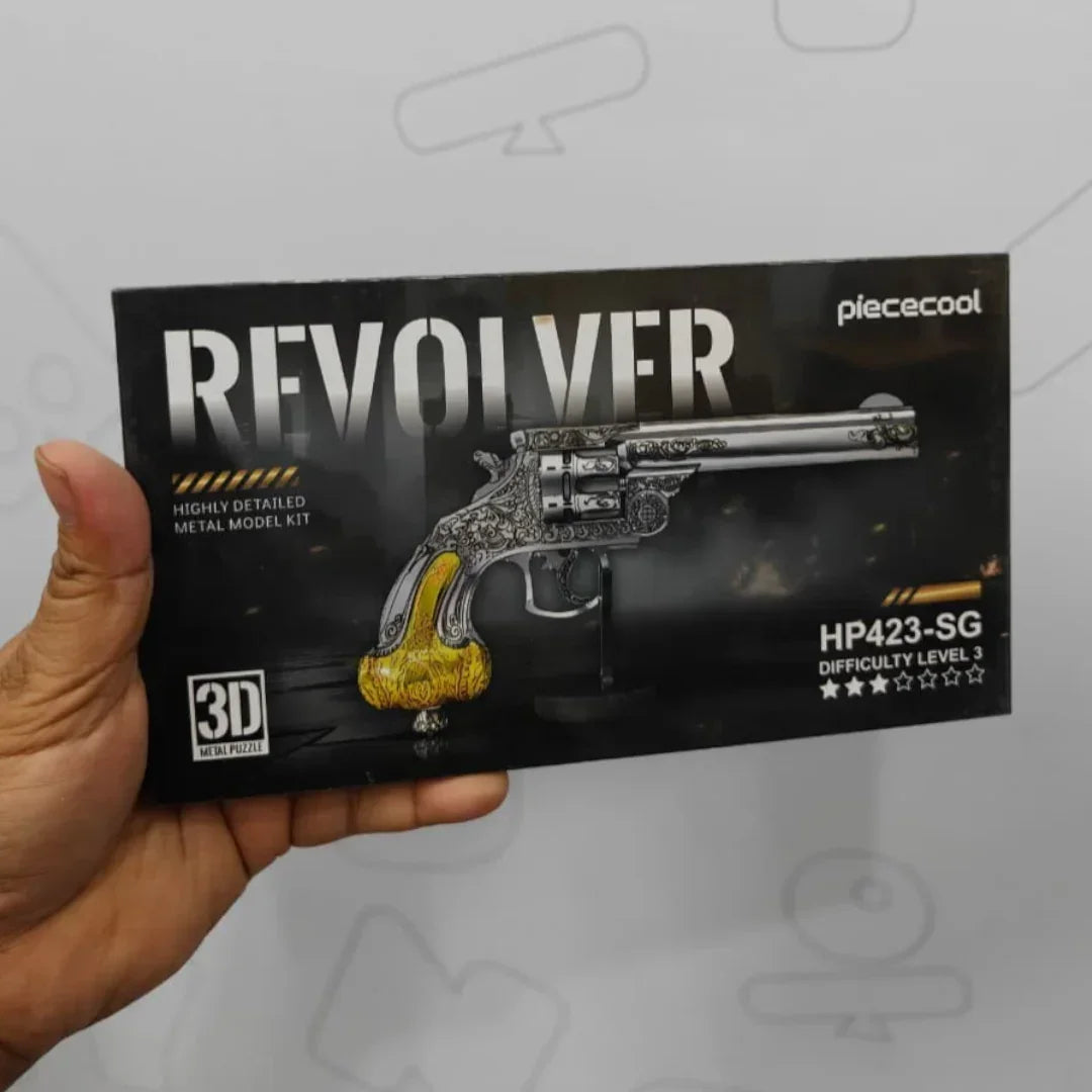 Piececool 3D Metal Puzzle Revolver Model Kit – 90 Pieces – Difficulty Level 3 – Stainless Steel DIY Display Model- Age 16+