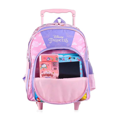 STRIDERS Disney Princess Trolley School backpack with PVC embossed Front Pocket Pink and Purple - 16 inches - Jaiman Toys