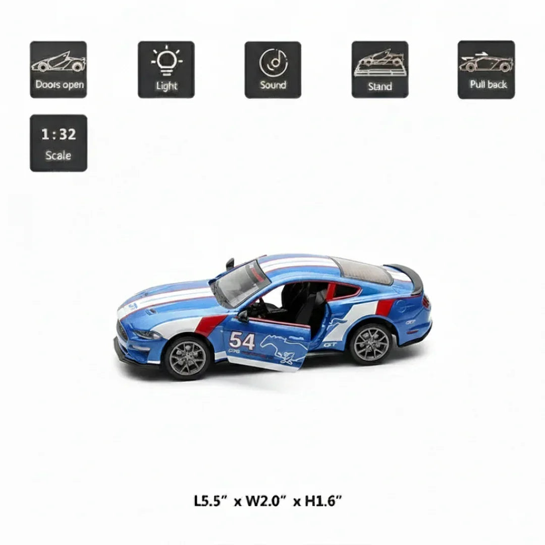 MSZ 1:32 2018 Ford Mustang GT Die-Cast Model Car – Blue |Pull Back, Openable Doors, Light & Sound (68702A)