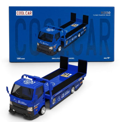 Cool Car 1:64 Hino H300 Transport Trailer (Blue) | Premium Diecast Flatbed Car Hauler | H300 Series