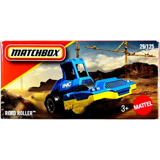 MATCHBOX Road Roller 1:64 Diecast Construction Vehicle – Mattel Heavy Duty Mini Engineering Truck (29/125)