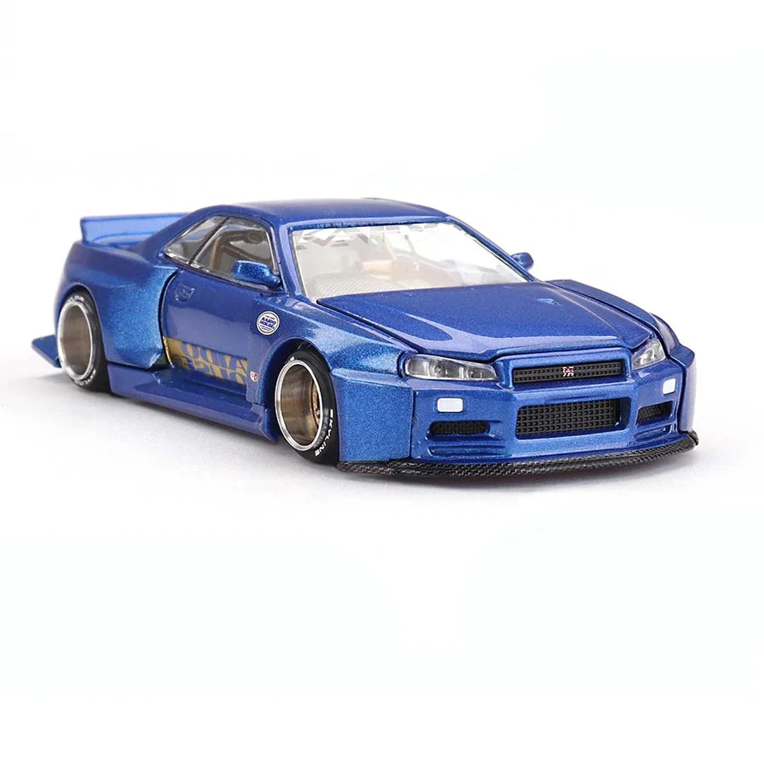 Mini GT 1/64 Nissan Skyline GT-R R34 Kaido Works V2 Aero "Shinjuku V2" Diecast Scale Model Car - Jaiman Toys