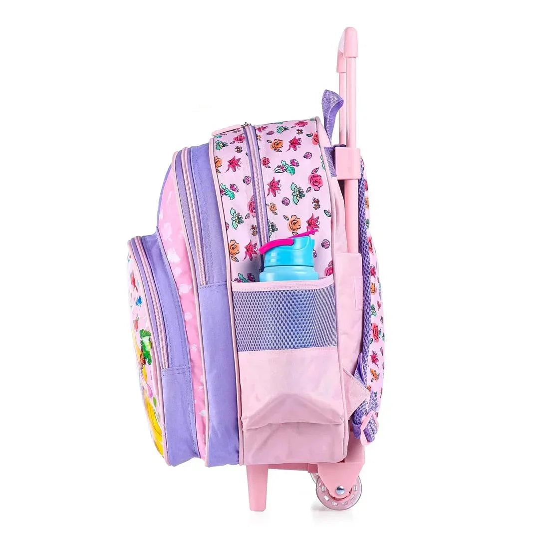 STRIDERS Disney Princess Trolley School backpack with PVC embossed Front Pocket Pink and Purple - 16 inches - Jaiman Toys