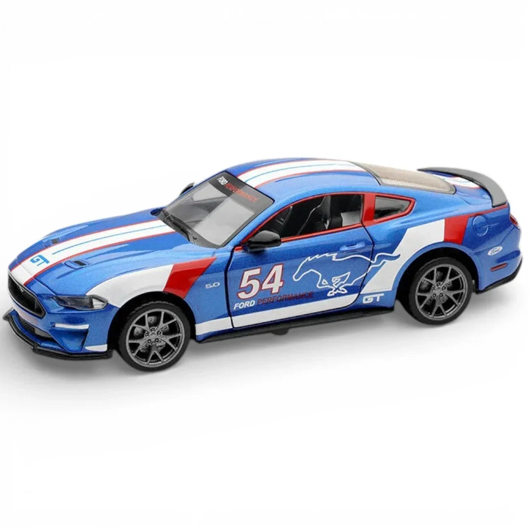 MSZ 1:32 2018 Ford Mustang GT Die-Cast Model Car – Blue |Pull Back, Openable Doors, Light & Sound (68702A)