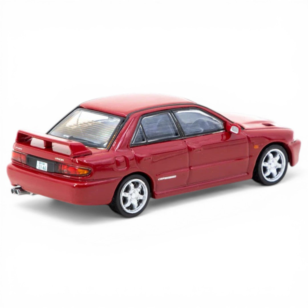 Tarmac Works GLOBAL64 1:64 Mitsubishi Lancer GSR Evolution II Red Diecast Model Car with Trading Cards Set (T64G-049-RE)