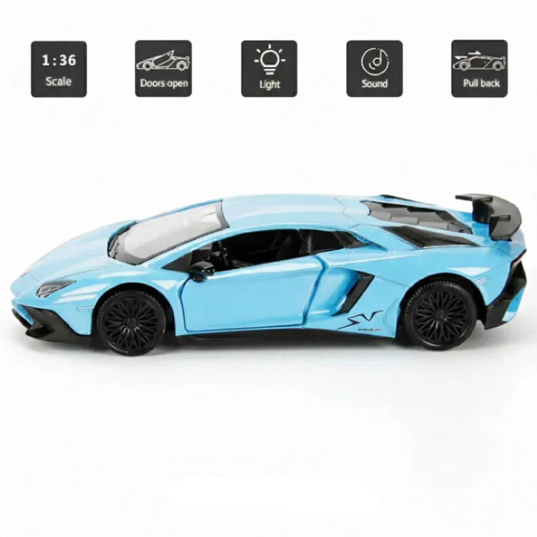 RMZ City 1:36 Lamborghini Aventador SV Coupe Diecast Car – Opening Doors, Pull Back Action (Red & Blue Variants)