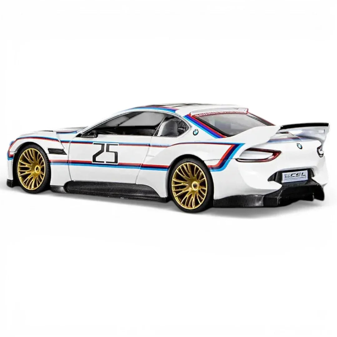 MSZ 1:32 BMW 3.0 CSL Die-Cast Model Car – White|Pull Back, Openable Doors, Light & Sound (68732A)