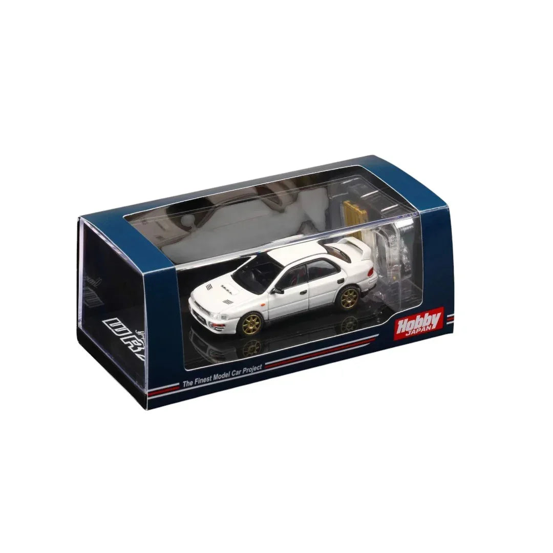 1:64 Hobby JAPAN HJ642013bw Subaru Impreza Wrx (GC8) 1992 Edition Scale Die-Cast Model Car with Engine Display – White - Jaiman Toys