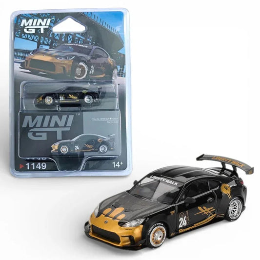 Mini GT 1:64 Blister Pack -Toyota GR86 Liberty Walk LBWK #24 Black Gold Diecast Model Car – MGT01149