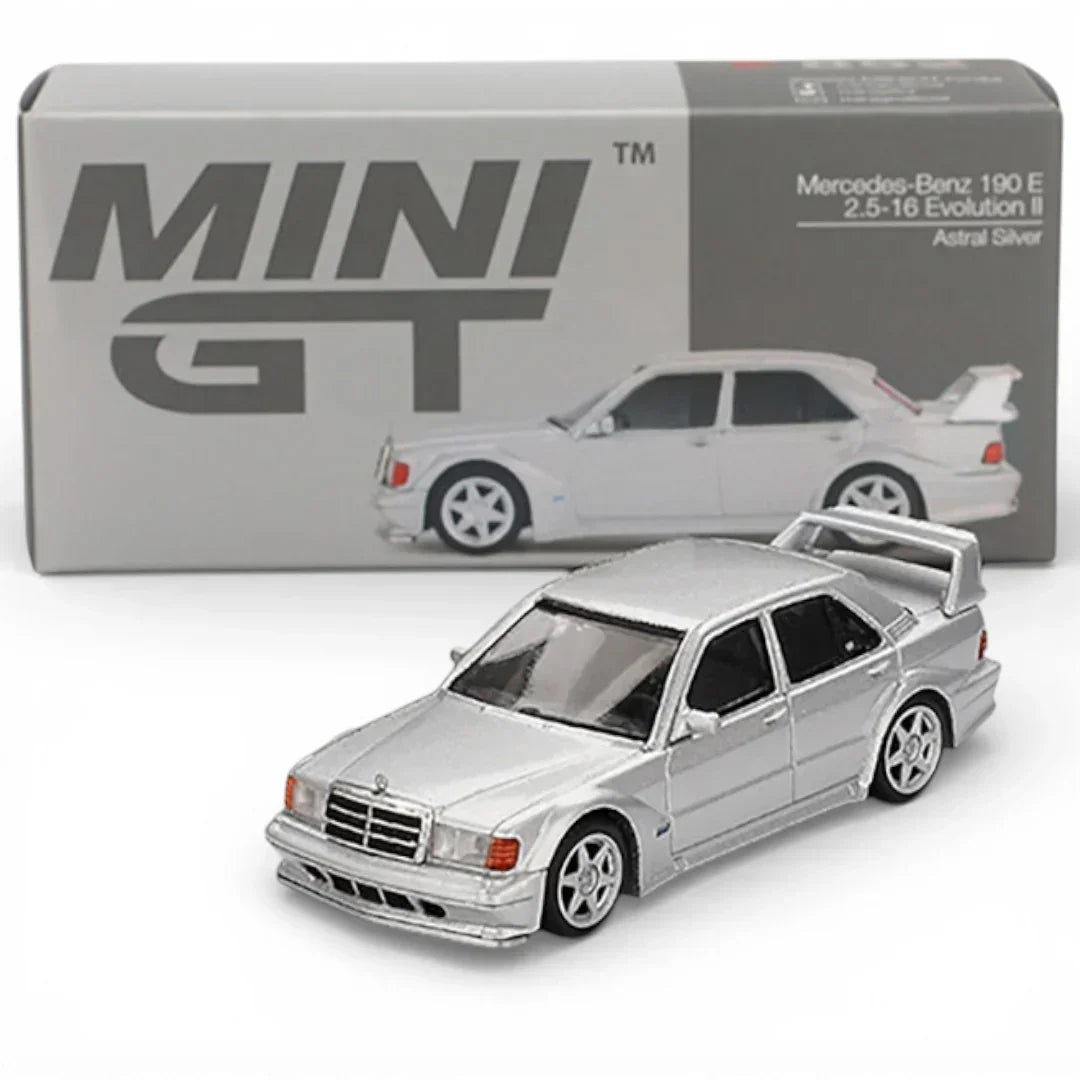 MINI GT 1:64 Mercedes-Benz 190E 2.5-16 Evolution II Astral Silver Diecast Model Car