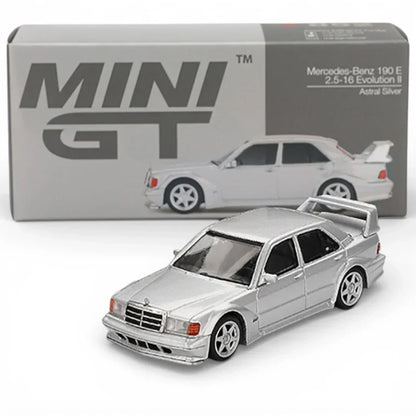 MINI GT 1:64 Mercedes-Benz 190E 2.5-16 Evolution II Astral Silver Diecast Model Car