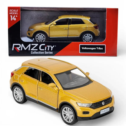 RMZ City Volkswagen T-Roc SUV 1:36 Die-Cast Car | Pull Back & Go | Openable Doors | Blue / Gold