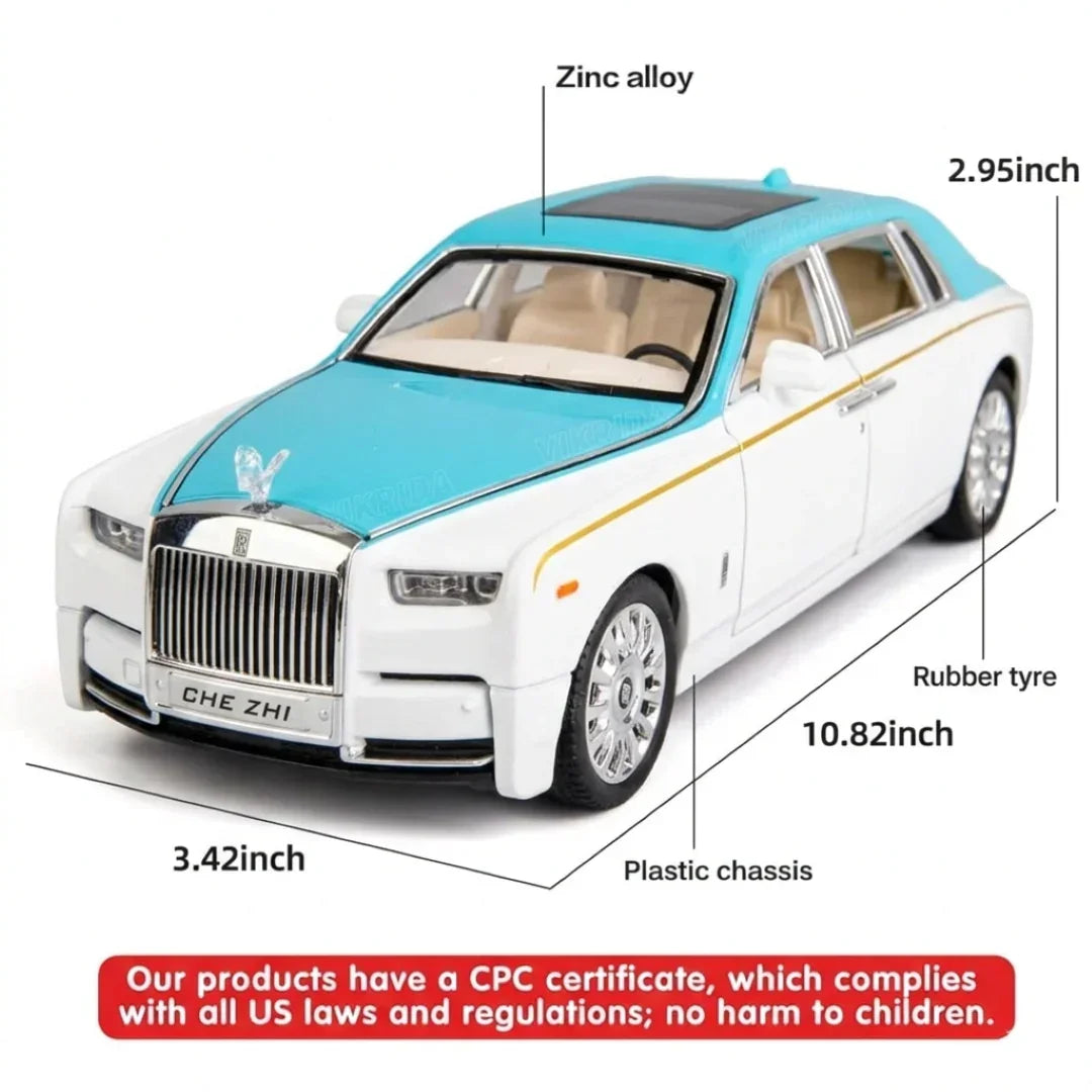 HQT 1:22 Rolls-Royce Phantom Diecast Model Car  Scale - Luxury Metal Toy Car with Openable Doors, Lights & Sound, Pull-Back Action