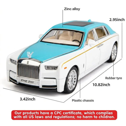 HQT 1:22 Rolls-Royce Phantom Diecast Model Car  Scale - Luxury Metal Toy Car with Openable Doors, Lights & Sound, Pull-Back Action