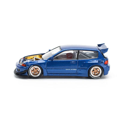 POP Race 1:64 Pandem EG6 Metallic Blue – Diecast Model Car with Open Hood