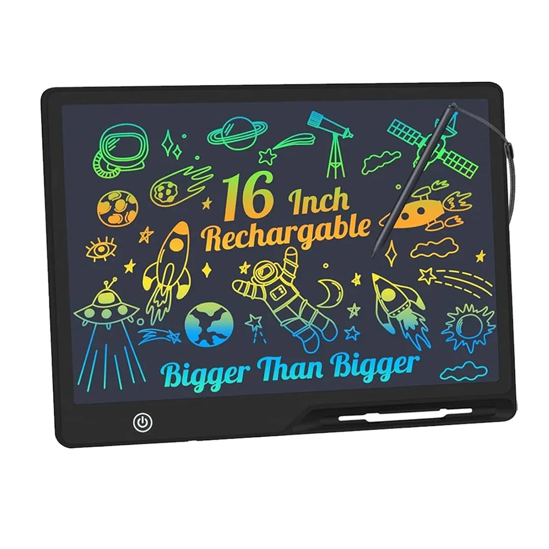LCD Writing Tablet 16 Inch Rechargeable Colorful Doodle Board for Kids 3–6 Years (Black)