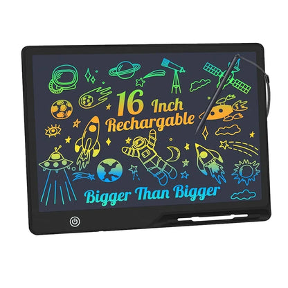 LCD Writing Tablet 16 Inch Rechargeable Colorful Doodle Board for Kids 3–6 Years (Black)