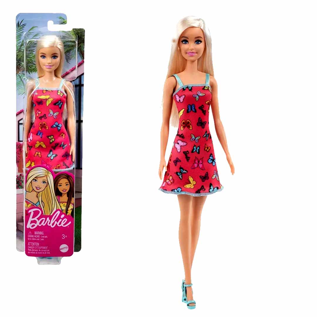 Barbie Fashion Doll with Butterfly Print Pink Dress | Blonde Hair | Mattel Doll for Kids 3+ | Collectible Fashion Toy