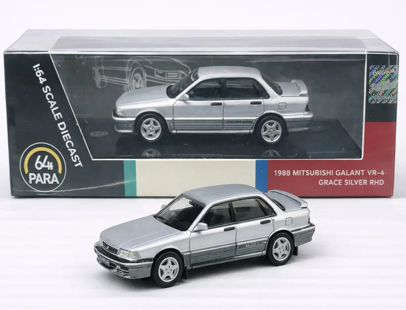PARA64 1:64 1988 Mitsubishi Galant VR-4 Grace Silver RHD Diecast Model – Classic AWD Rally Sedan