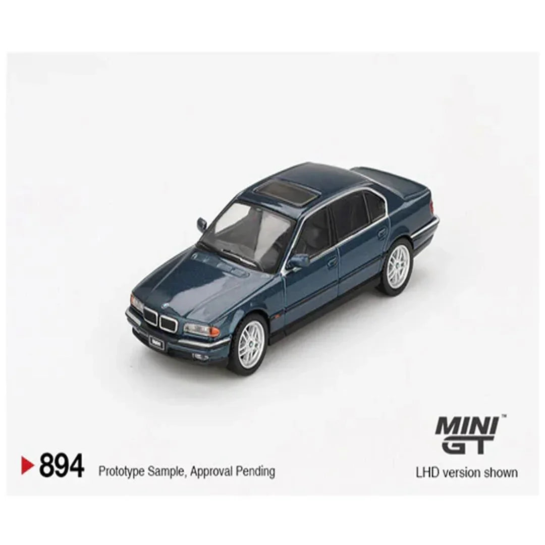 MINI GT 1:64 BMW 750IL Sorrento Blue Metallic Diecast Car – Premium Sedan Collector Model