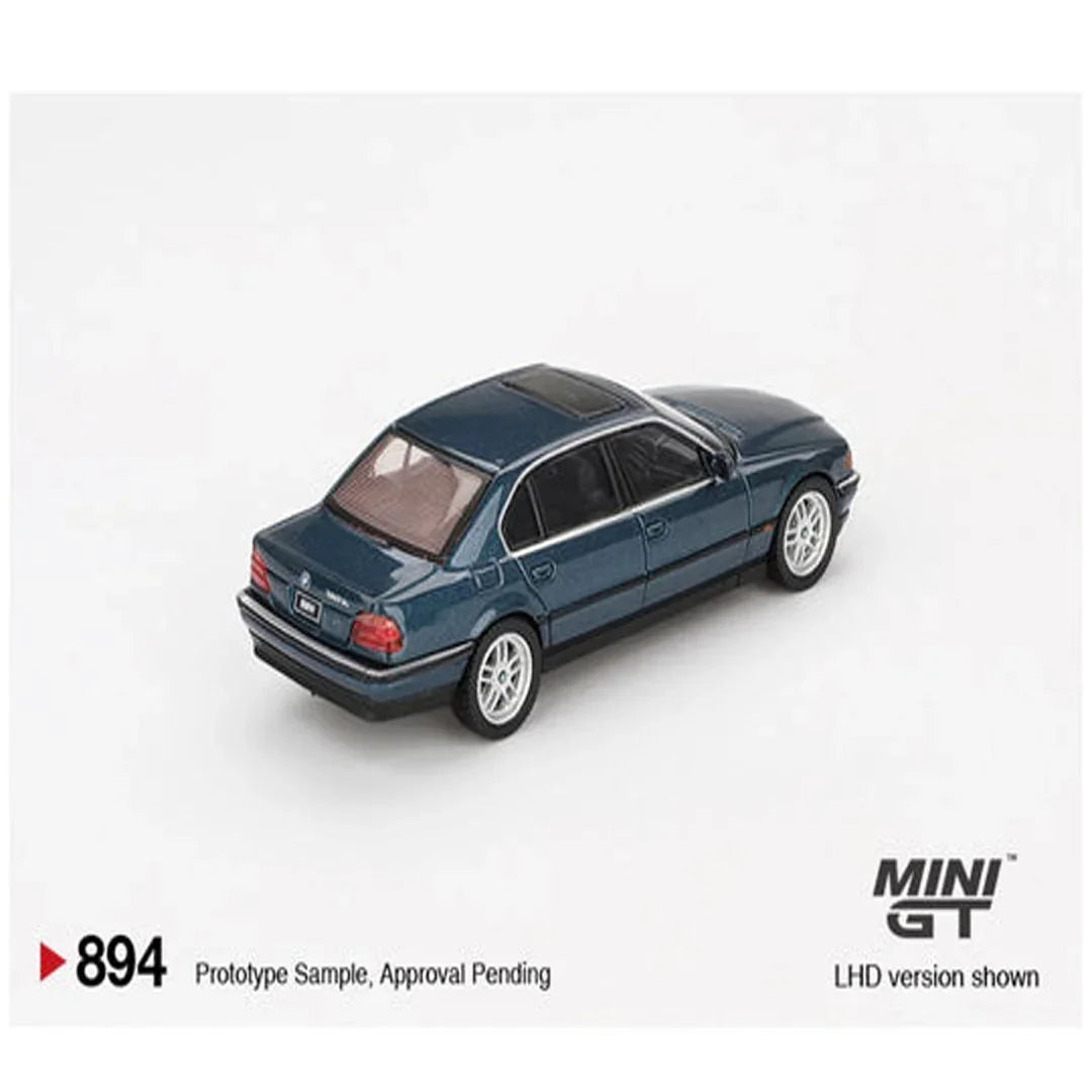 MINI GT 1:64 BMW 750IL Sorrento Blue Metallic Diecast Car – Premium Sedan Collector Model