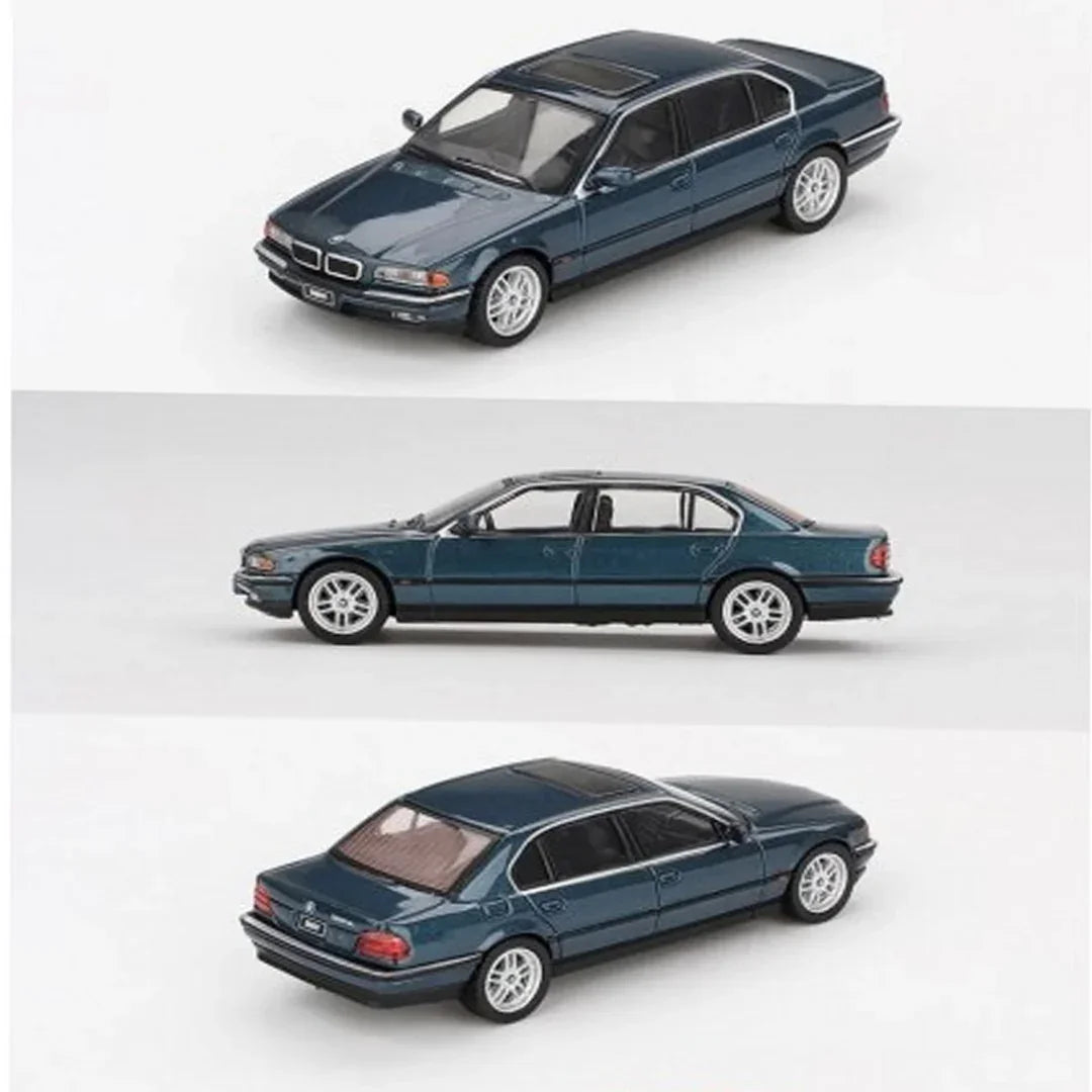 MINI GT 1:64 BMW 750IL Sorrento Blue Metallic Diecast Car – Premium Sedan Collector Model