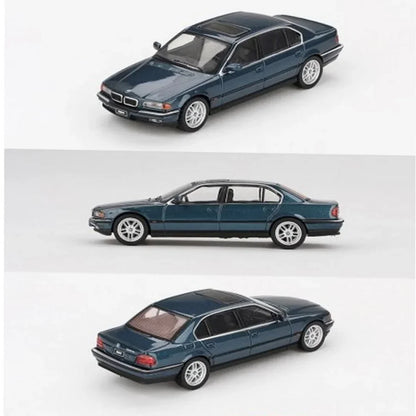 MINI GT 1:64 BMW 750IL Sorrento Blue Metallic Diecast Car – Premium Sedan Collector Model