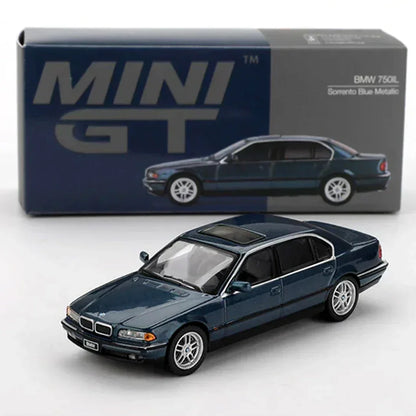 MINI GT 1:64 BMW 750IL Sorrento Blue Metallic Diecast Car – Premium Sedan Collector Model