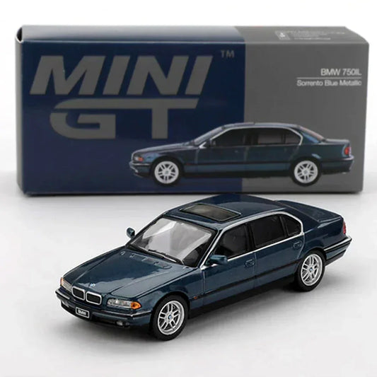 MINI GT 1:64 BMW 750IL Sorrento Blue Metallic Diecast Car – Premium Sedan Collector Model