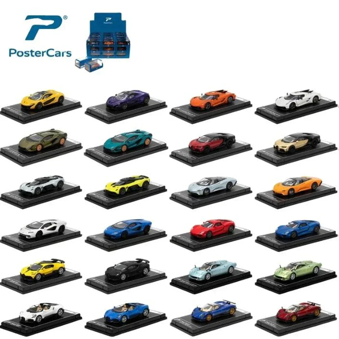 PosterCars 1:64 Hypercar League Collection – 6-Piece Diecast Model Set (Pagani Huayra Codalunga, Bugatti Divo, Bugatti Mistral)