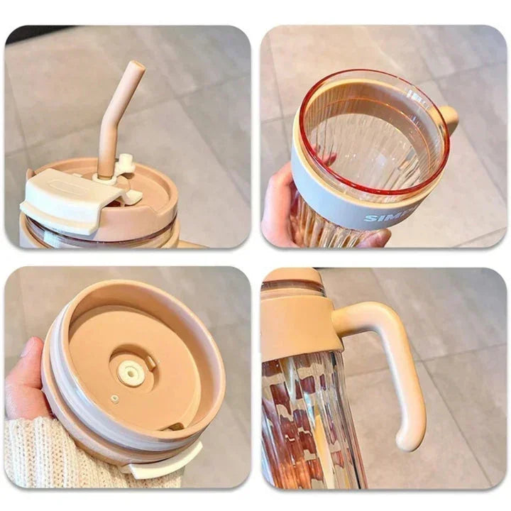 Simple Coffee Tumbler Leak-Resistant Lid & Handle with Straw (920 ml) - Jaiman Toys