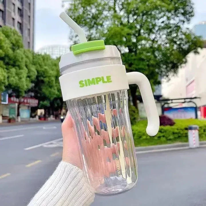 Simple Coffee Tumbler Leak-Resistant Lid & Handle with Straw (920 ml) - Jaiman Toys